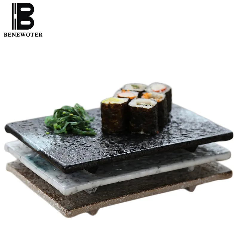 

Japanese Style Ceramic Sushi Dish Creative Rectangle Dinner Plate Steak Dish Jewelry Display Tray Retro Tableware Dessert Plate