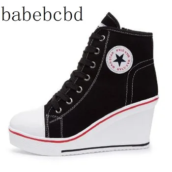 

Star Women Shoes Platform 2019 Hidden Wedge Boots Shoes For Women High Heel Top Canvas Shoes Casual Shoes Ladies All Size 35-42