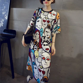 

Women Summer Casual Short Sleeves Loose Breathable Midi Nightdress Fashion Personality Convenient Soft Round Neck Home Clothes