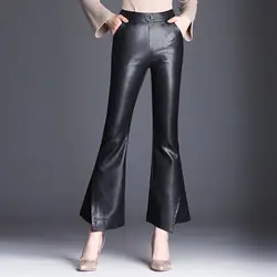 Осенне-зимние теплые женские брюки из искусственной кожи черные узкие обтягивающие брюки женские модные узкие брюки 4XL