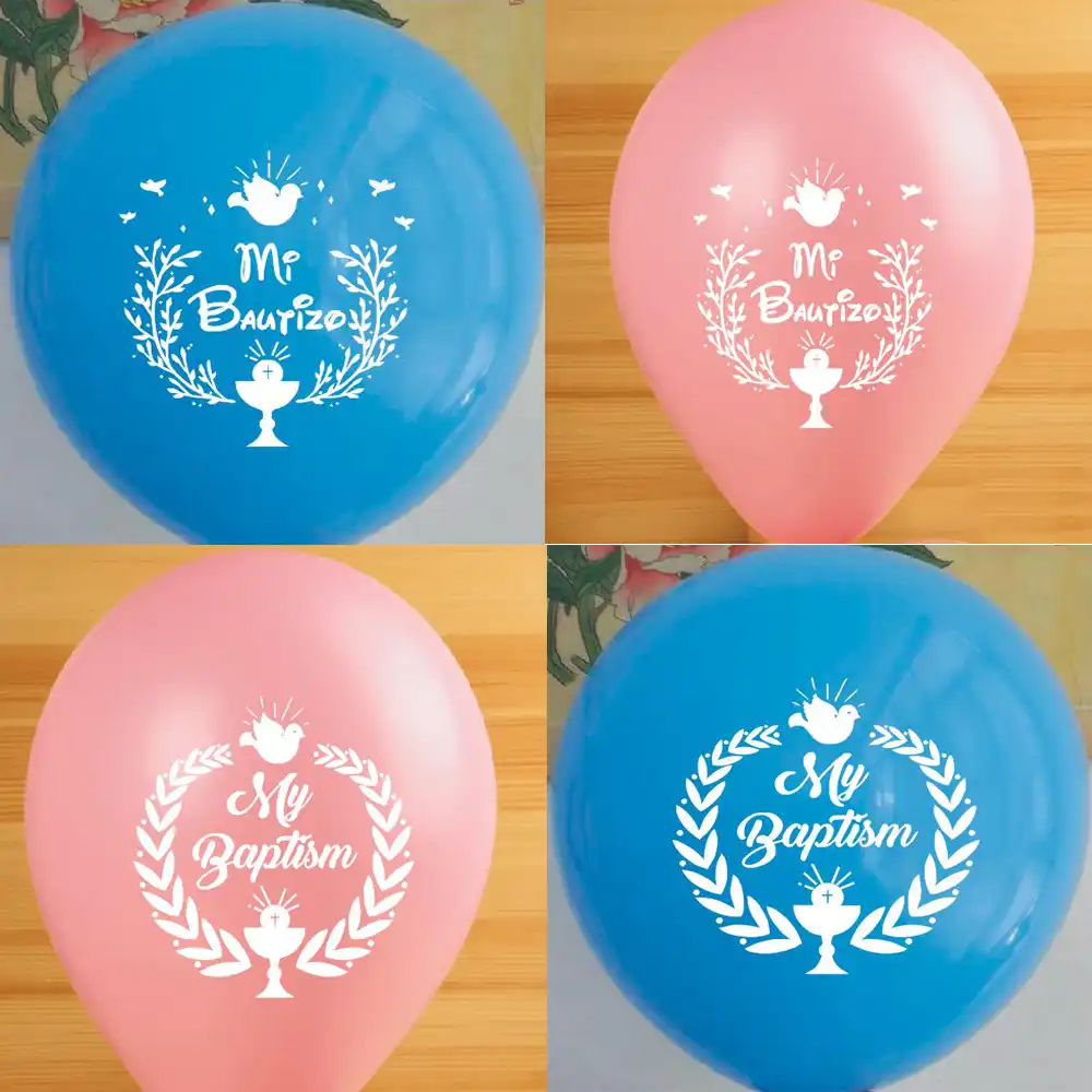 50 Pezzi 10 Pollici Blu Rosa Inglese Logo Mio Battesimo E Spagnolo Logo Mi Bautizo Palloncino Per I Bambini Battesimo Del Partito Decorazione Palloncini E Accessori Aliexpress