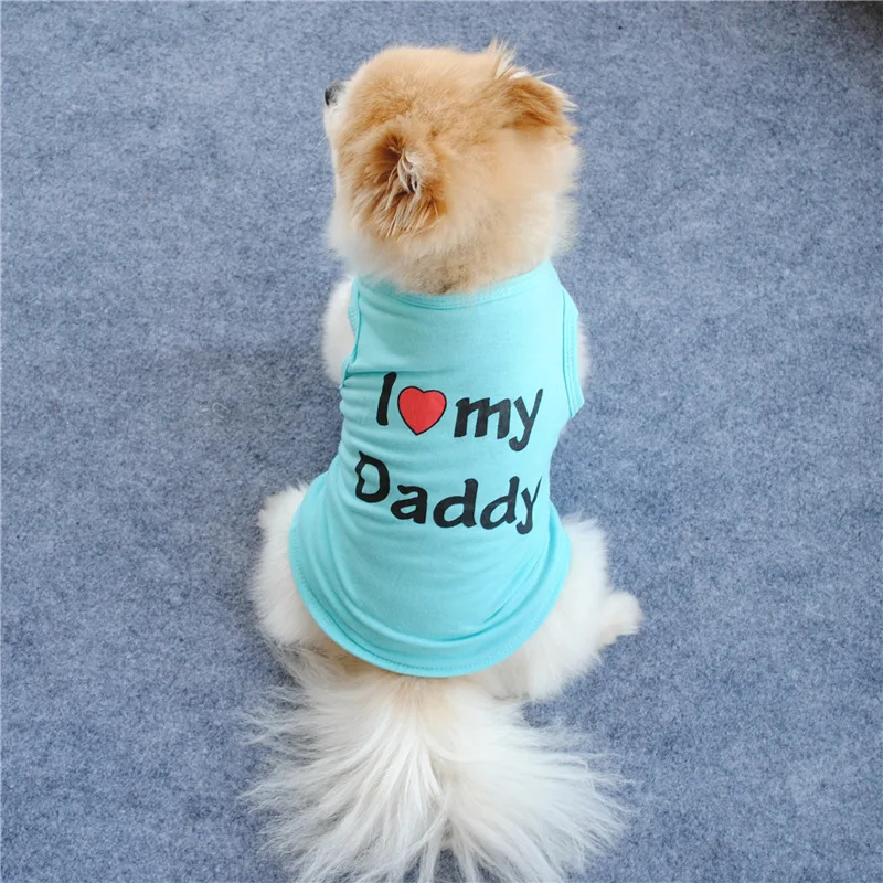 Pet Dog Cloths Spring/Summer Pet Dog Vest T-Shirt Letter I LOVE MY MOMMY Daddy Dog Shirt Pet Clothes For Small Puppy Dogs Cats