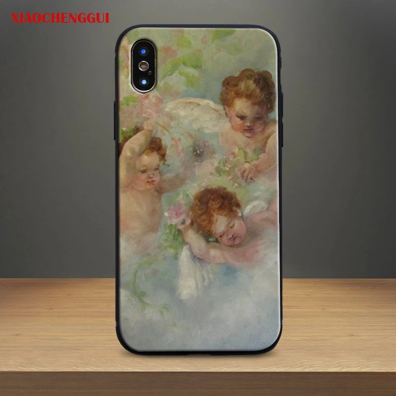 

Aesthetic angel oil painting Soft Silicone Shell Cover For Apple iPhone 6 6s 7 8 Plus X XR XS MAX 5 5s se case