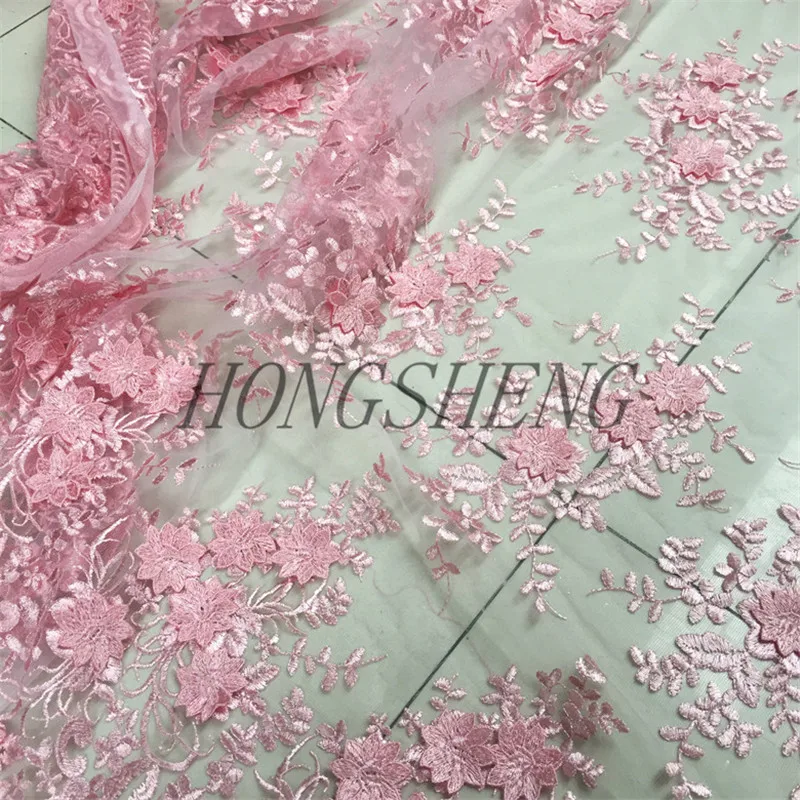 1 метр розовый 3d цветок Африканский кружевной материал пришить свадебное вечернее платье ткань сетка вышитая ткань пэчворк Сделай Сам 125 см Ширина