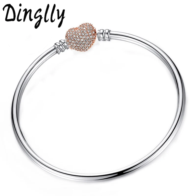 

DINGLLY Authentic Silver Plated DIY Brand Bracelet Jewelry Gift For DIY Women Charms Bracelets Jewelry Making