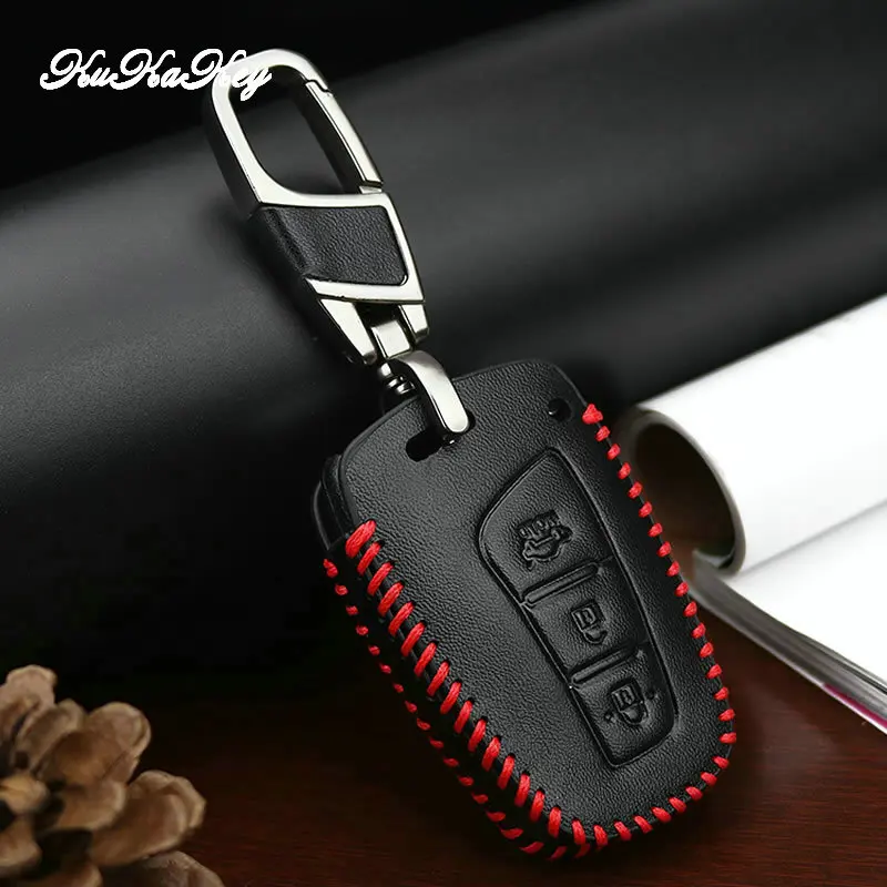 Leather Smart Key Cover Case For Hyundai Ix45 Accent Santa Fe Genesis Equus 4BTN