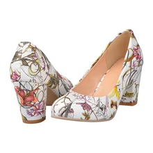 High Heels Women Shoes Heels Round Toe Square Heels Female Flower Pumps Cheap Work Shoes Yellow Red Large size 9 10 43