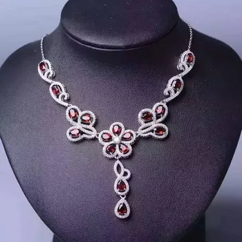 

Fidelity natural garnet pendant Necklaces s925 sterling silver natural red gemstone Necklaces flowers fine jewelry for women