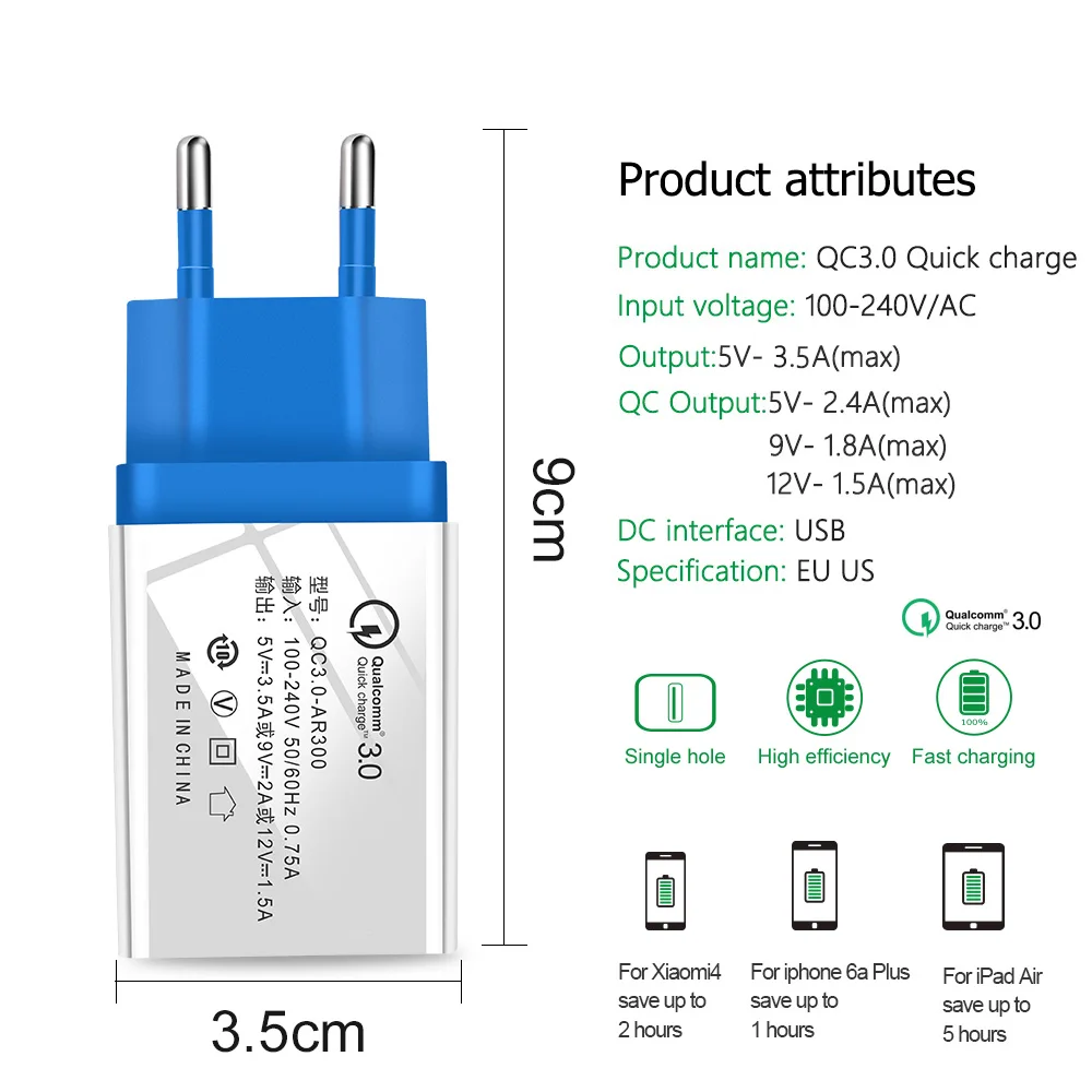 Универсальное зарядное устройство 3,0 USB QC3.0 для быстрой зарядки мобильного телефона для samsung Galaxy J7 J5 J1 J3 Amp 2 Pirme