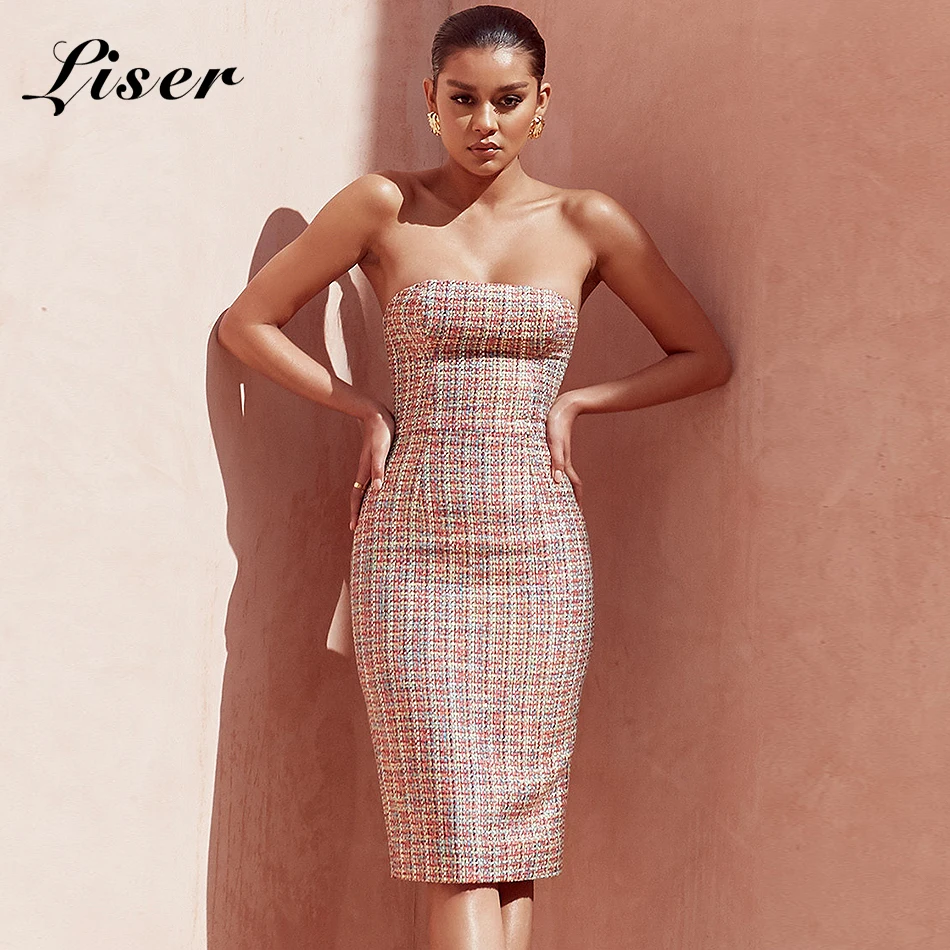 

Liser 2018 New Summer Women Dress Strapless Sleeveless Dress Sexy Bodycon Elegant Celebrity Party Dresses Vestidos Wholesale
