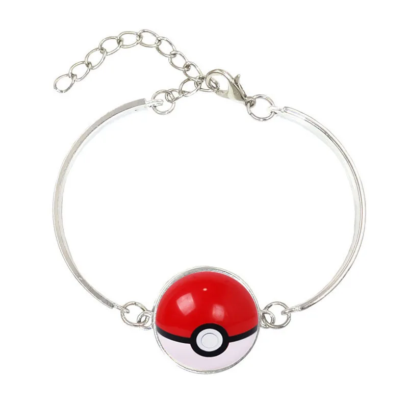 Pokemon Go Jewelry with Silver Plated Glass Cabochon Pokemon Ball Pattern Anime Charm Bracelet&Bangles for Women Children