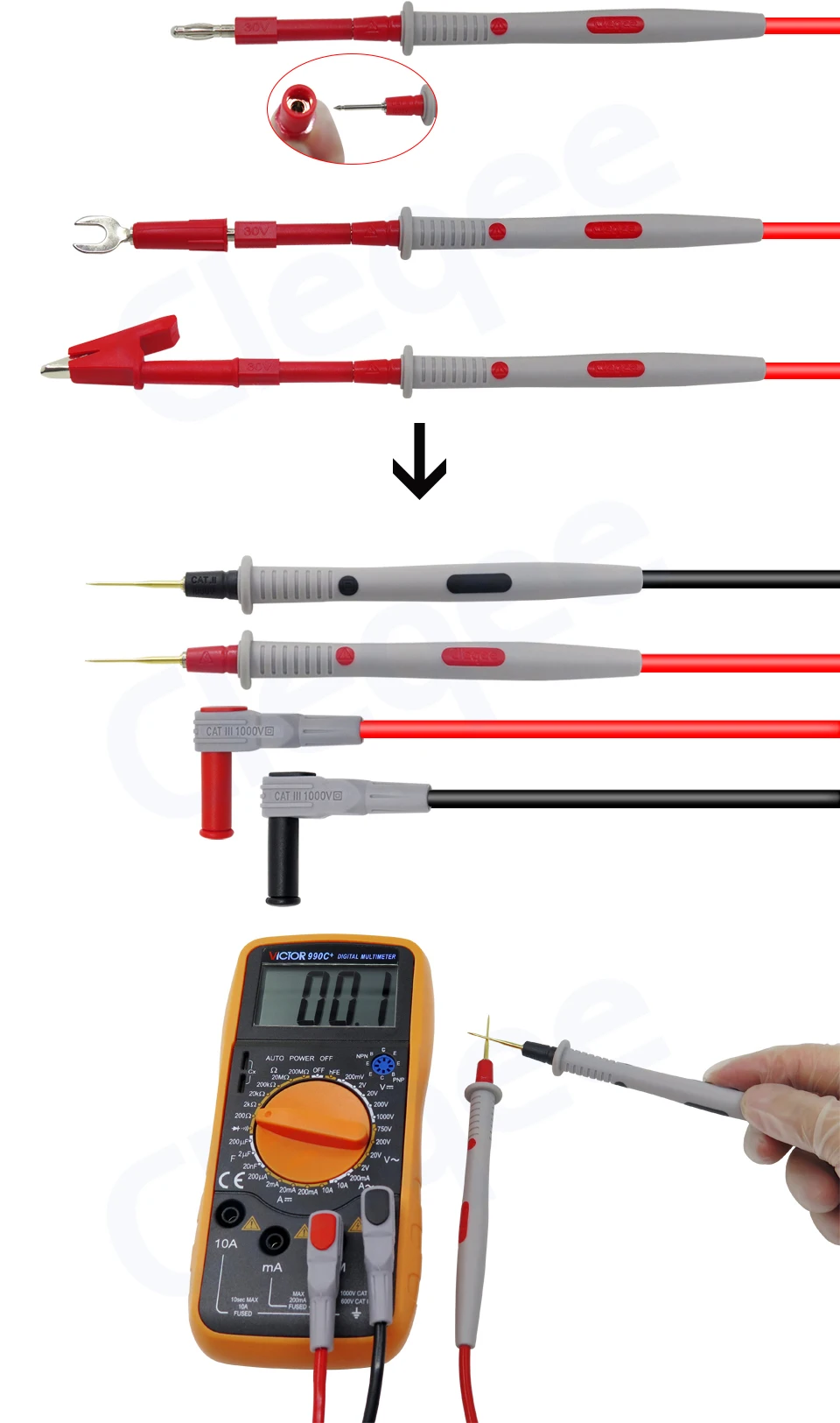 Cleqee датчики для мультиметра Сменные иглы тестовые комплекты проводов Щупы для цифрового мультиметра Щупы для мультиметра Проводные наконечники