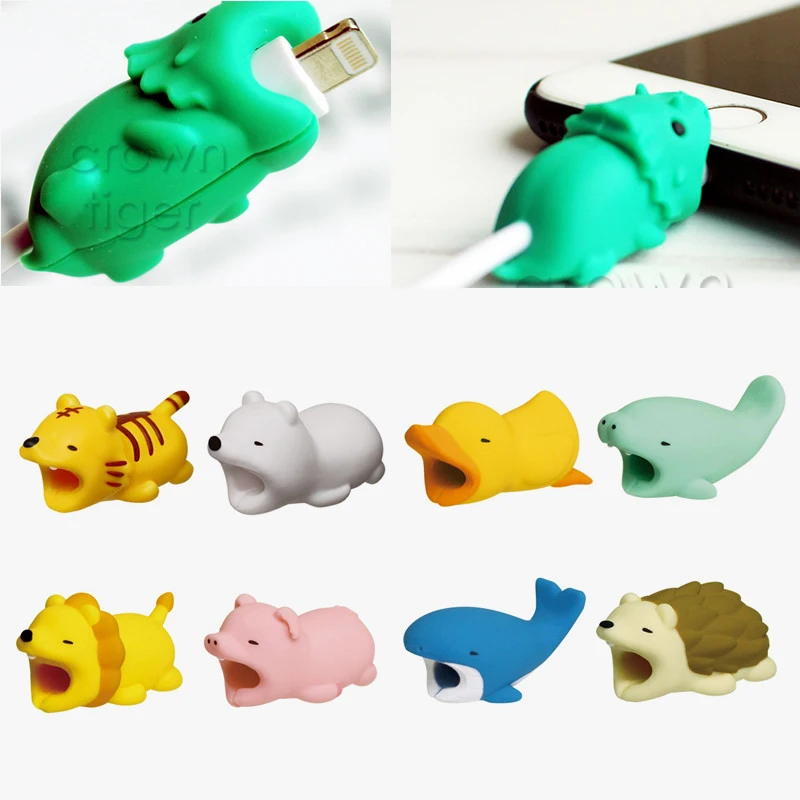 

funny Cable Protector for Iphone cable Winder Bite animal dinosaur duck lion tiger bear Winder Cover cute doll