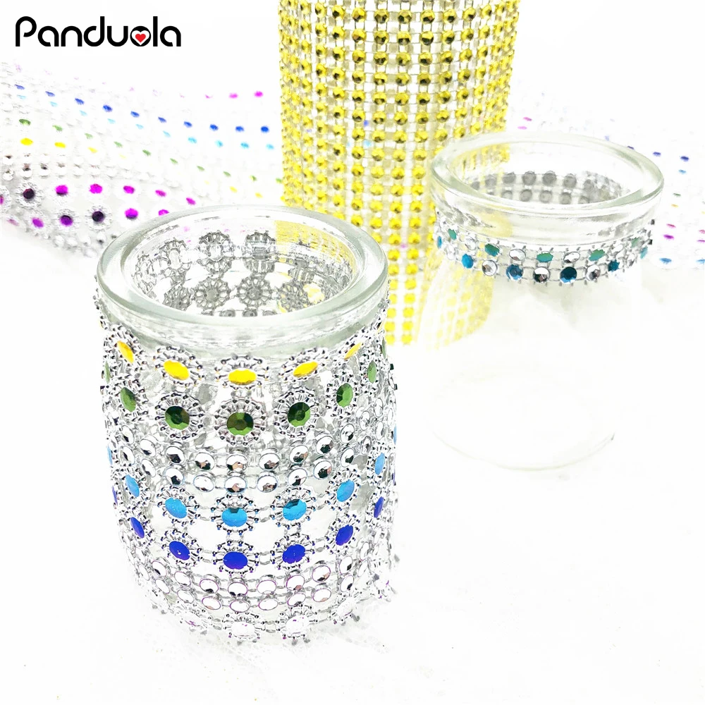 

1Yard Colorful Bling Diamond Mesh Wrap Ribbon flower for wedding table Silver Rhinestone Mesh Roll Tape Tulle Crystal Ribbon