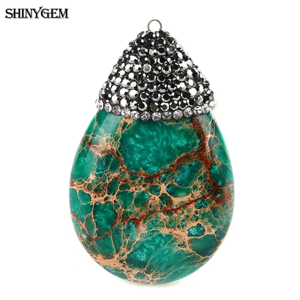 

ShinyGem Big Natural Stone Pendant Red Green Sea Blue Oval Water Drop Sea Sediment Jaspers Stone Pendants For DIY Jewelry Making