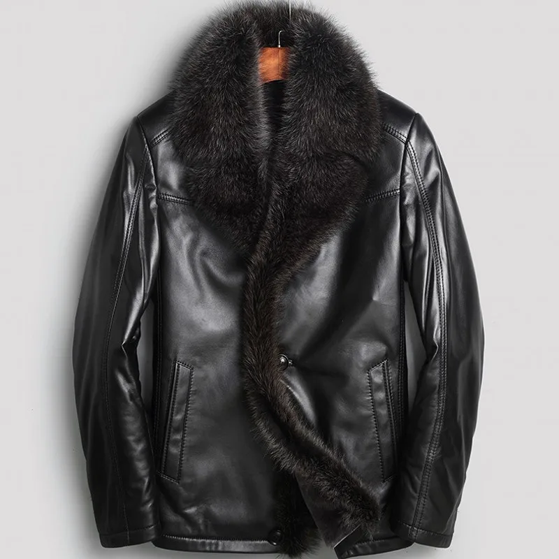 100% Дубленка для Для мужчин Роскошные Высокое качество Натуральная кожа куртка с мехом Зимние Для мужчин s куртки толстые мотоциклетная