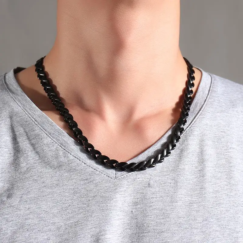Fashion Mens Magnetic Therapy Power Necklaces Black Stainless Steel 4 in1 Energy Ion Choker Necklace Healing Unisex Jewelry