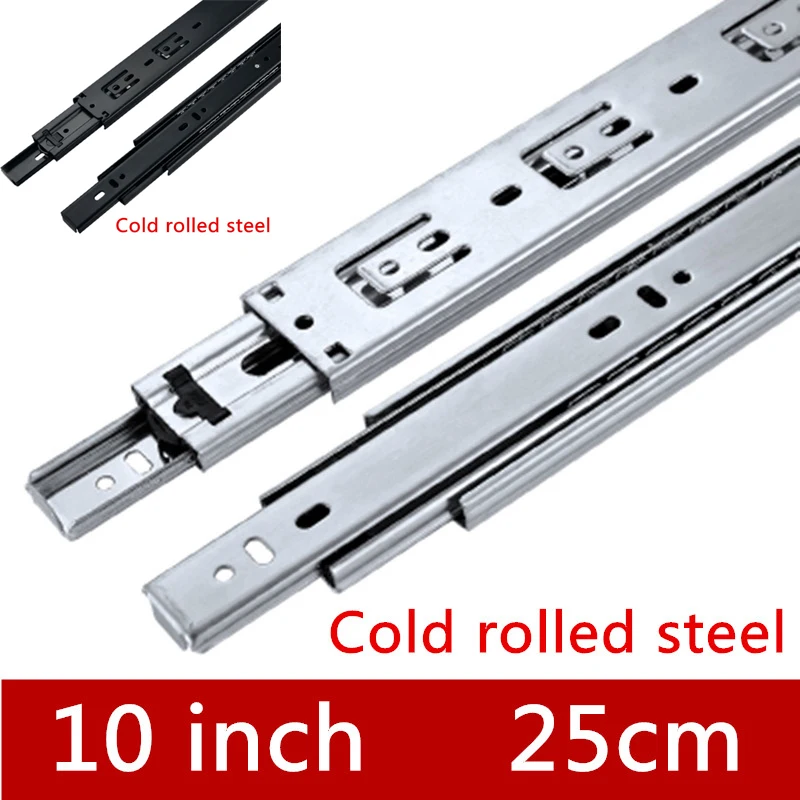 

2 Pair 10 inches 25cm Three Sections Drawer Track Slide Guide Rail accessories for Furniture Slide Hardware Fittings
