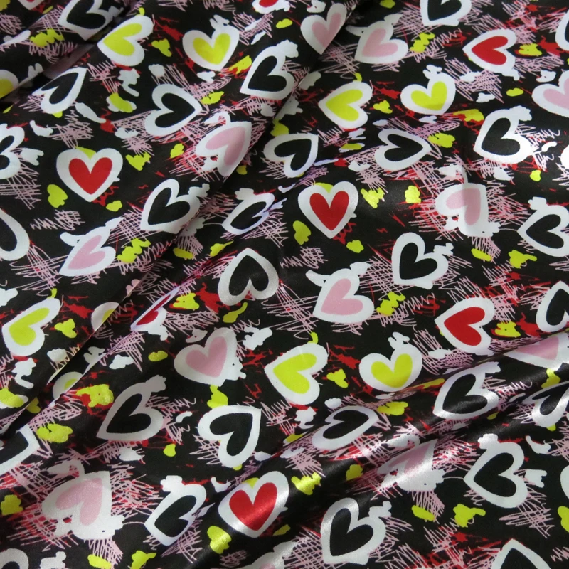 

Soft Charmeuse Material Black Blue Brown Cartoon Love Hearts Print Fabric Meter