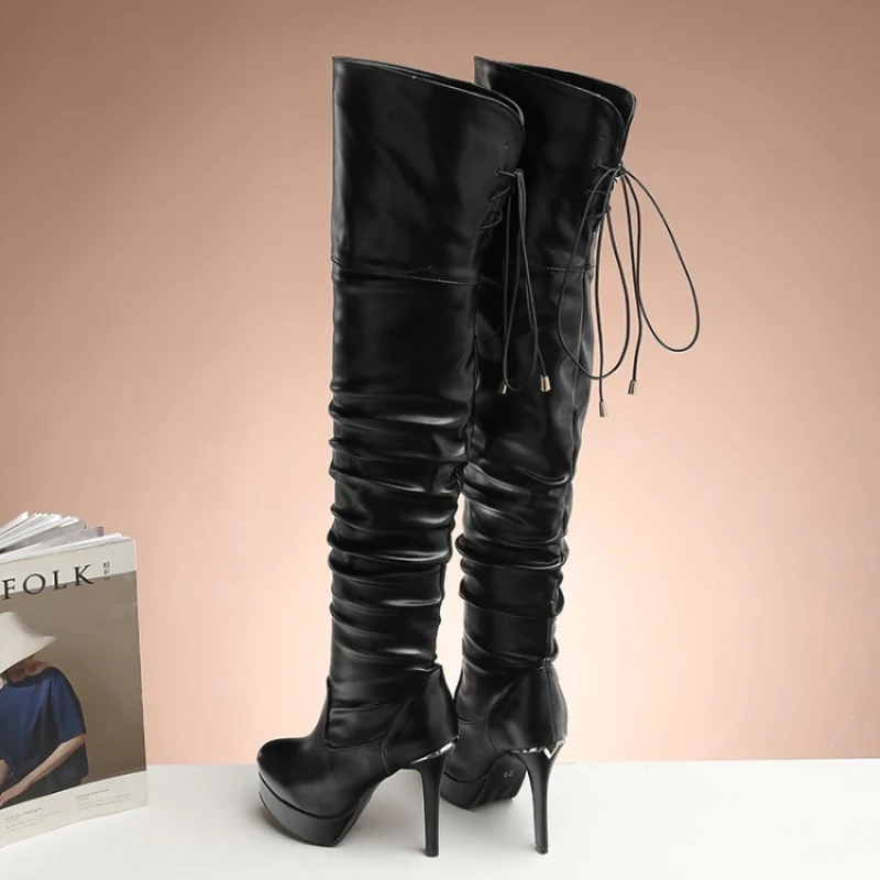 Thigh High Boots Women Platform Fashion over the knee Boots Sexy High Heels White Black Nightclub Party Shoe Woman Large Size 48