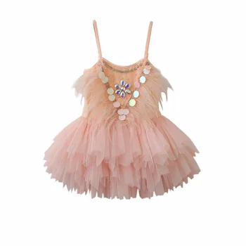 

1pc Luxury toddler girls sequins dress children feather party dress little girls sling tutu dress wedding garments