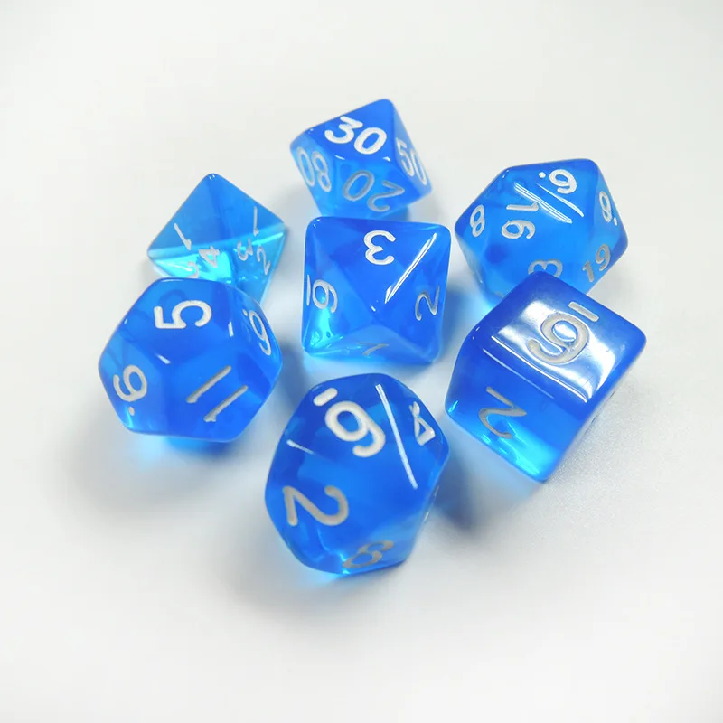 

Colorful Transparent 7pcDie Set with Candy Effect Poker Game Dice,Blue Color D&d D4,d6,d8,d10,d12,d20 for Rpg Deskgame