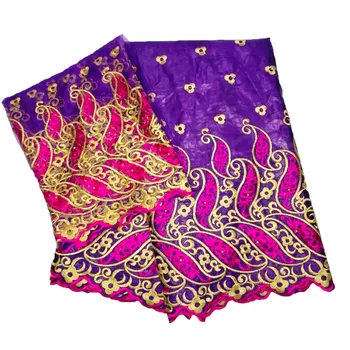 

African Bazin Riche Getzner With Matching 5Yards+2 Yards Tulle Net 2018 Stones Embroidered Lace Fabric For Wedding JJ11-1