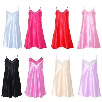 

Women Ice Silk Cool Nightgown Pyjamas Sexy V Neck Sleepwear Nightwear