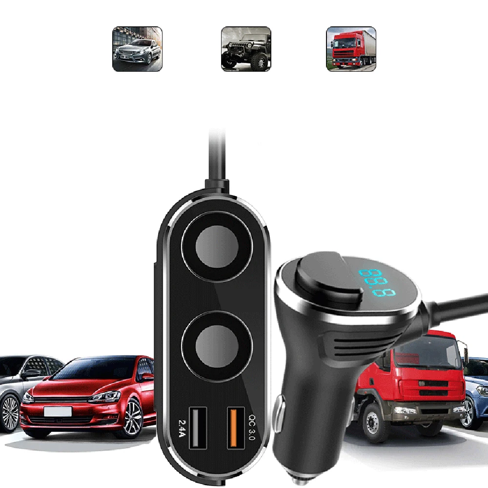 DC 12-24V 2.4A Fast Charging QC 3.0 Dual USB Port Car Charger 2 Way Car Cigarette Lighter Socket Splitter Charger for All Car