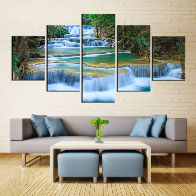 Peaceful Waterfall Canvas Prints 5 Pieces Painting Office Wall Decor ...