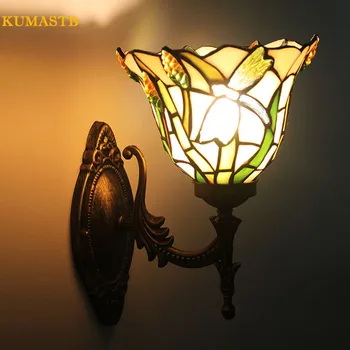 

Art Stained Glass Wall Sconce Countryside Warm LED Wall Lamp Entrance Hall Light Coffee Shop Club Stair Corner Wall Luminaria