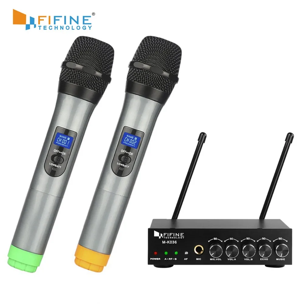 Portátil sem Fio Fácil de Usar Sistema de Microfone sem Fio Fifine Duplo Canal Microfone Karaoke K036 Uhf