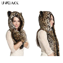 Uwback Зима животного Шапки Мех животных ry панда/HUSKY/Волк/леопард Мех животных Шапки с шарфом Искусственный мех шапки для женщин/Для мужчин cbb385