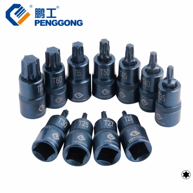 Сетевой адаптер PENGGONG Универсальная головка Torx 1/2 дюйма T20 T25 T27 T30 T35 T40 T45 T50 T55 T60 T70