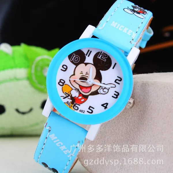 Новинка, модные крутые часы с Микки Маусом для детей, для девочек, кожаные цифровые часы для детей, для мальчиков, рождественский подарок, наручные часы - Цвет: Синий