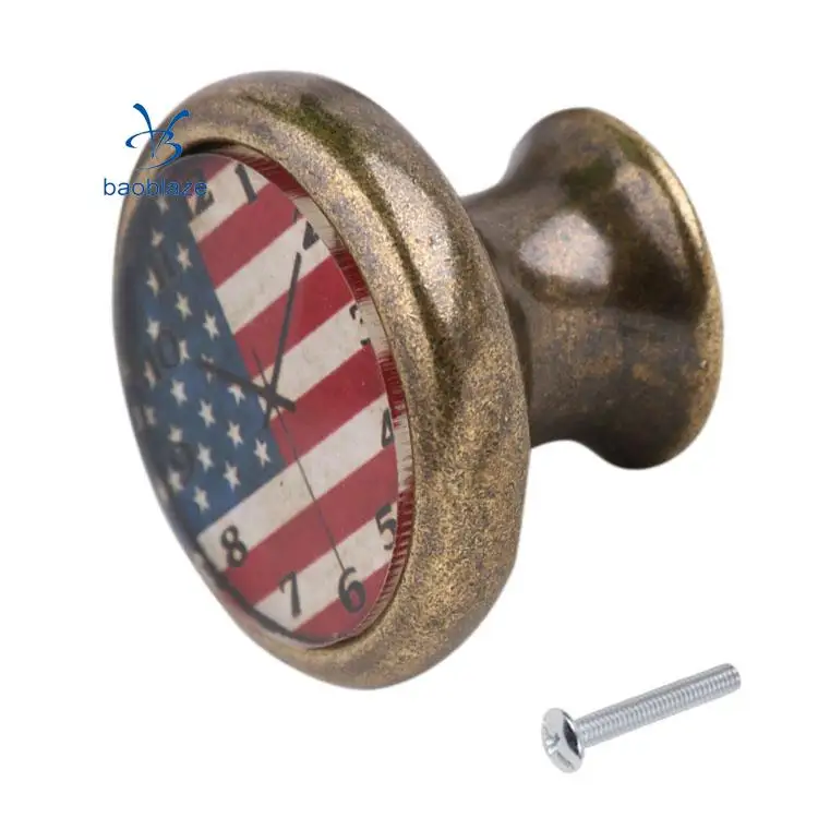 2Pieces Vintage Clock Cabinet Door Drawer Handle Pulls Knob Home Hardware the Union Jack + the Stars and Stripes