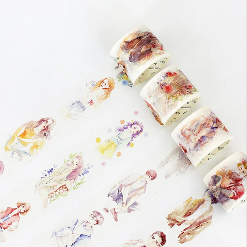 

40mm*7m Watercolor characters washi tape sticker kawaii stationery scrapbooking planner masking tape office adhesive DIY tape