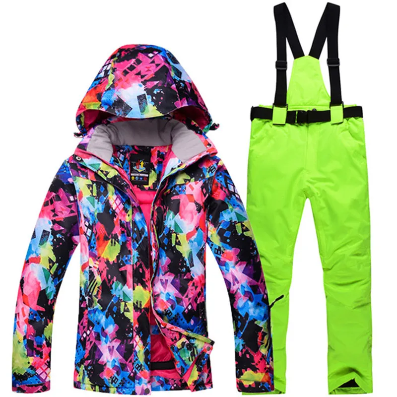 Новые зимние куртки женские Сноубординг зимняя спортивная одежда, лыжные наборы водонепроницаемые толстые-30 теплый костюм куртки+ брюки