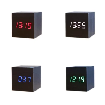 

Mini cute Led wooden alarm clock Wake up light digital external clock temperature date USB power/Battery electronic desktop
