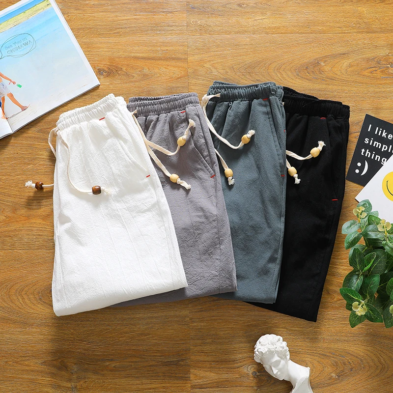 BINHIIRO Men Shorts Solid Drawstring Fashion Linen Cotton Shorts For Men Mid Straight Knee Length Large Size 5XL Men Shorts BINHIIRO Men Shorts Solid Drawstring Fashion Linen Cotton Shorts For Men Mid Straight Knee Length Large Size 5XL Men Shorts