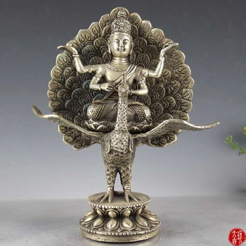 

Antique Old QingDynasty Silver Statue,peacock buddha sculpture,hand carved crafts,best collection&adornment,free shipping