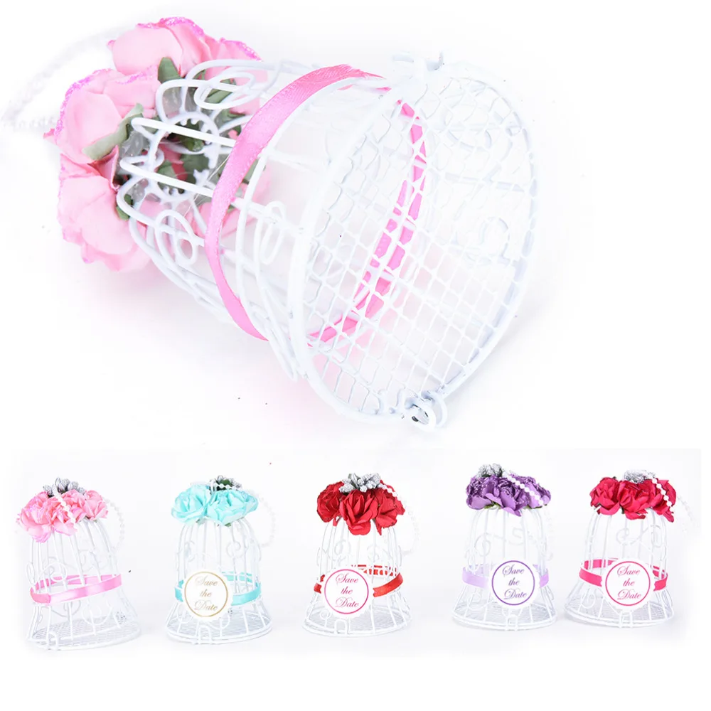 

White Bird Cage Wedding Party Gift Box Metal Candy Chocolate Flower Decoration Wedding 1pcs