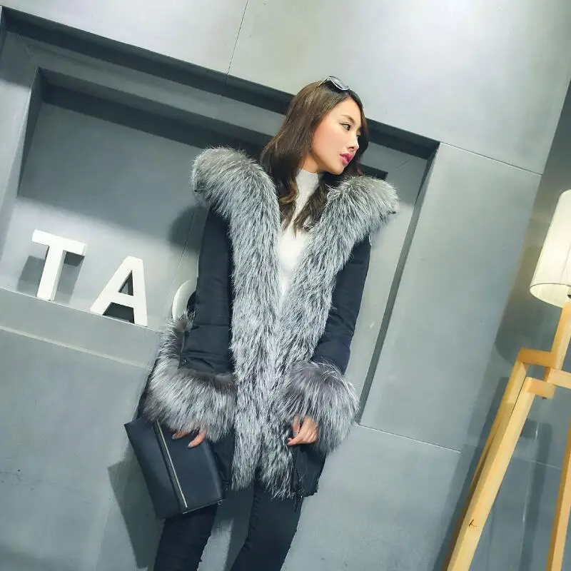 2018 Nouveau De Veste Chaud Mode Fox Green Noir Hiver army Fourrure D'hiver Européenne Canard Épaississement Parkas Femmes Col Manteau Duvet Réel xgfIqwEXg