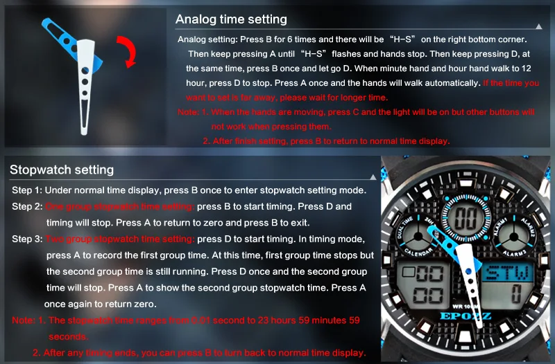 EPOZZ 100 м водонепроницаемые ударопрочные мужские спортивные часы для плавания, Цифровые Аналоговые часы с двойным дисплеем, мужские роскошные часы от ведущего бренда 3001