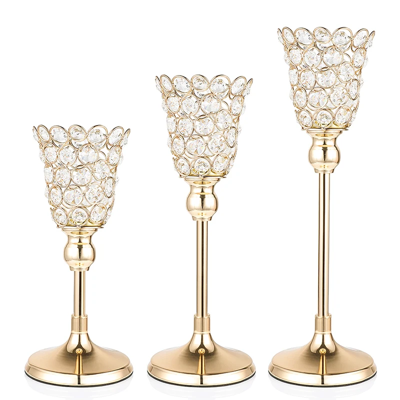 

H&D Crystal Flower Holders Table Decorative Centerpiece Candlesticks for Wedding Holiday Party Home Decor
