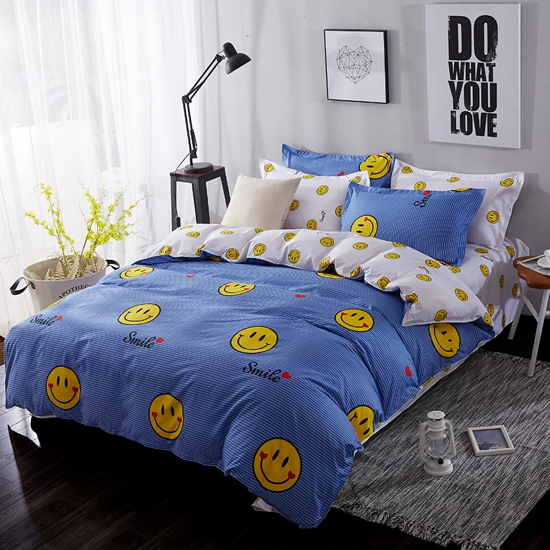 BEST.WENSD lovely smiling face bedding set 6 size cotton bed sheets+