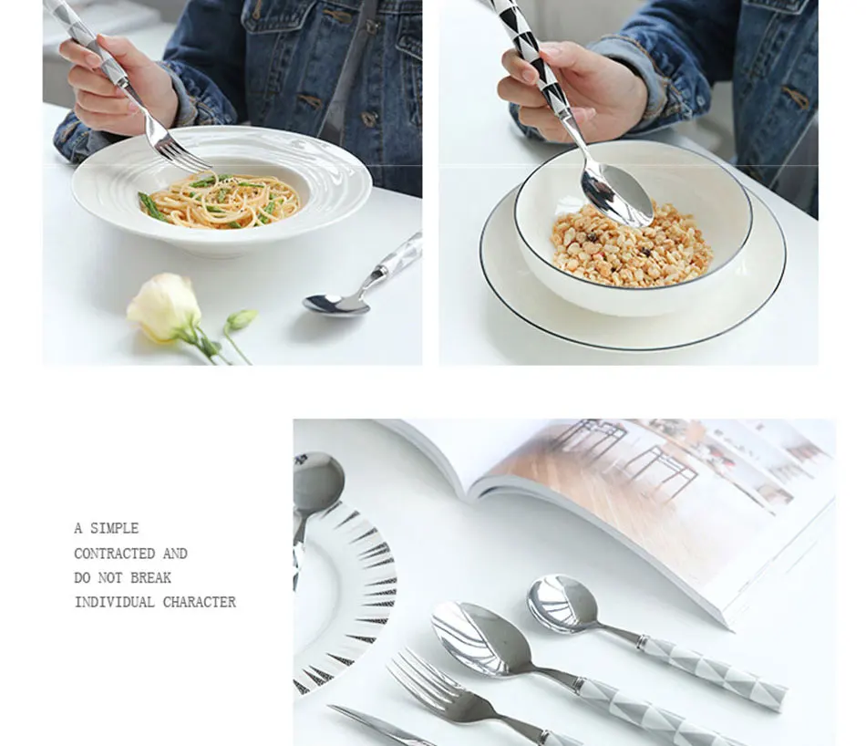 Europen Geometric Triangle Tableware Set Ceramic Cutlery Dinnerware Knife Fork Set Silver Luxury Cutleries Western Food Set 4pcs (8)