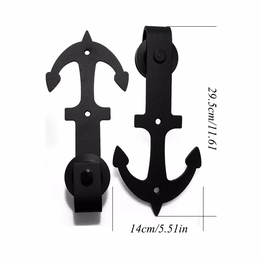 LWZH Vintage Style Strap Industrial Wheel Single Sliding Barn Wood Door Hardware Track Kit Anchor Shaped Roller for Single Door
