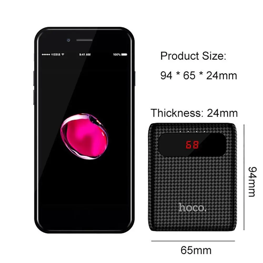 HOCO power Bank 10000 мАч, быстрая зарядка, светодиодный внешний аккумулятор, 18650, портативный мобильный внешний аккумулятор для iPhone, Xiaomi, samsung, планшета