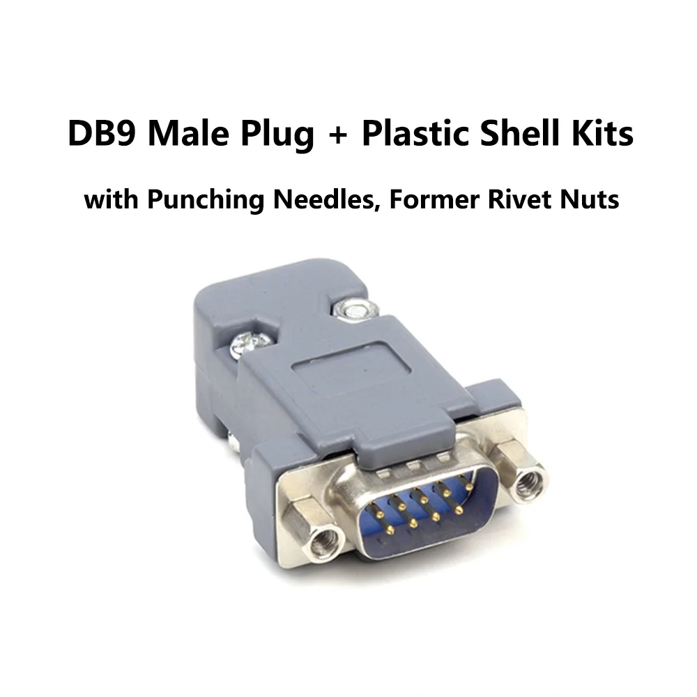 DB9 Male Plug Plastic Shell Kit with Punching Needles Former Rivet Nuts